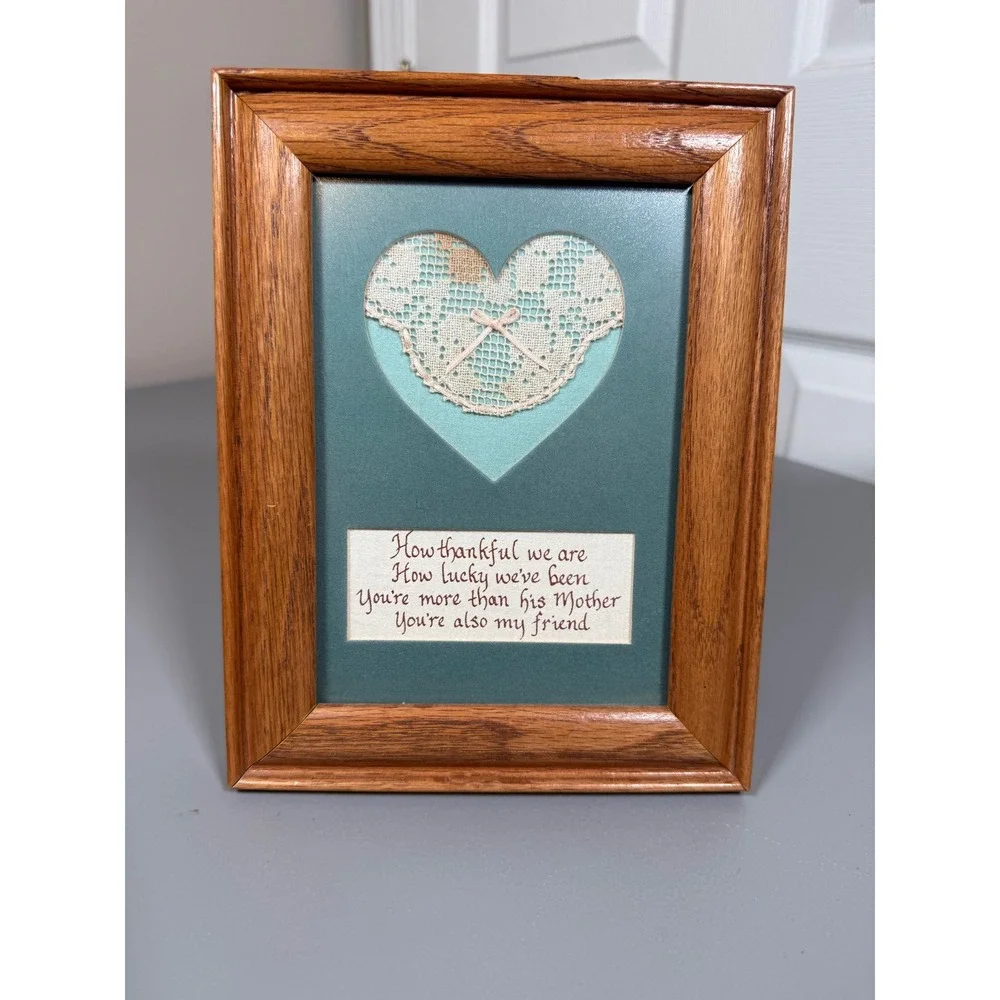 Vintage Mother In Law Poem Framed Art Lace Heart Oak Wood Frame 8.5x6.5